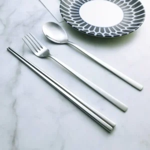 3 in 1 Thick Stainless Metal Chopsticks Spoon and Fork Cutlery Set