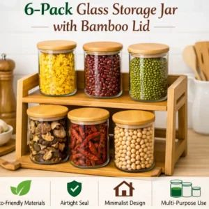 6 Pcs Glass Storage Jars with Bamboo Lid Airtight Containers