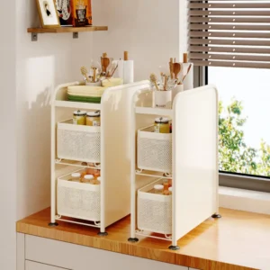 WHITE Drawer Type Kitchen Storage Rack Pull Out Shelf