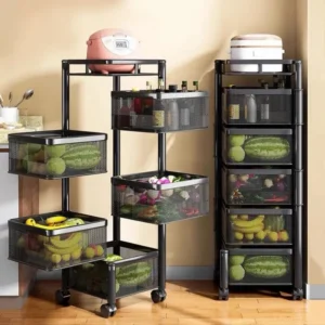 5 tiers Rotating Trolley Rack with 360° Wheels for Kitchen 