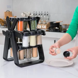 Rotatable Glass Seasoning Rack Set Seasoning Spice Jar