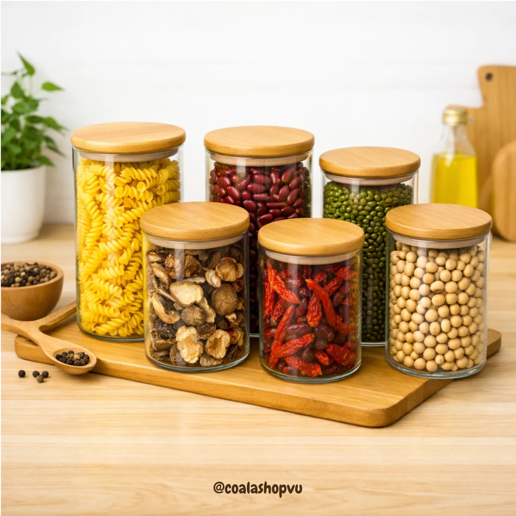 6 Pcs Glass Storage Jars with Bamboo Lid Airtight Containers - Image 2