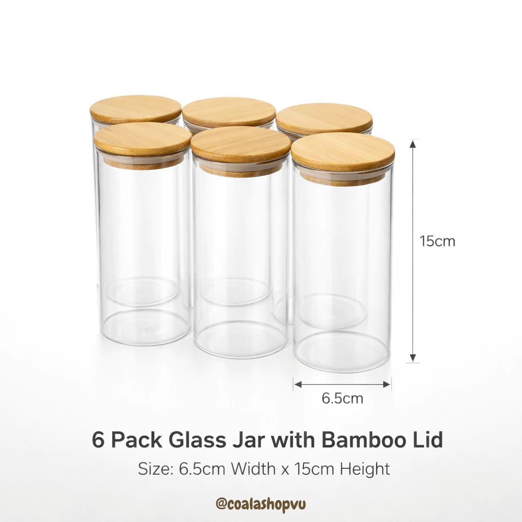 6 Pcs Glass Storage Jars with Bamboo Lid Airtight Containers - Image 3